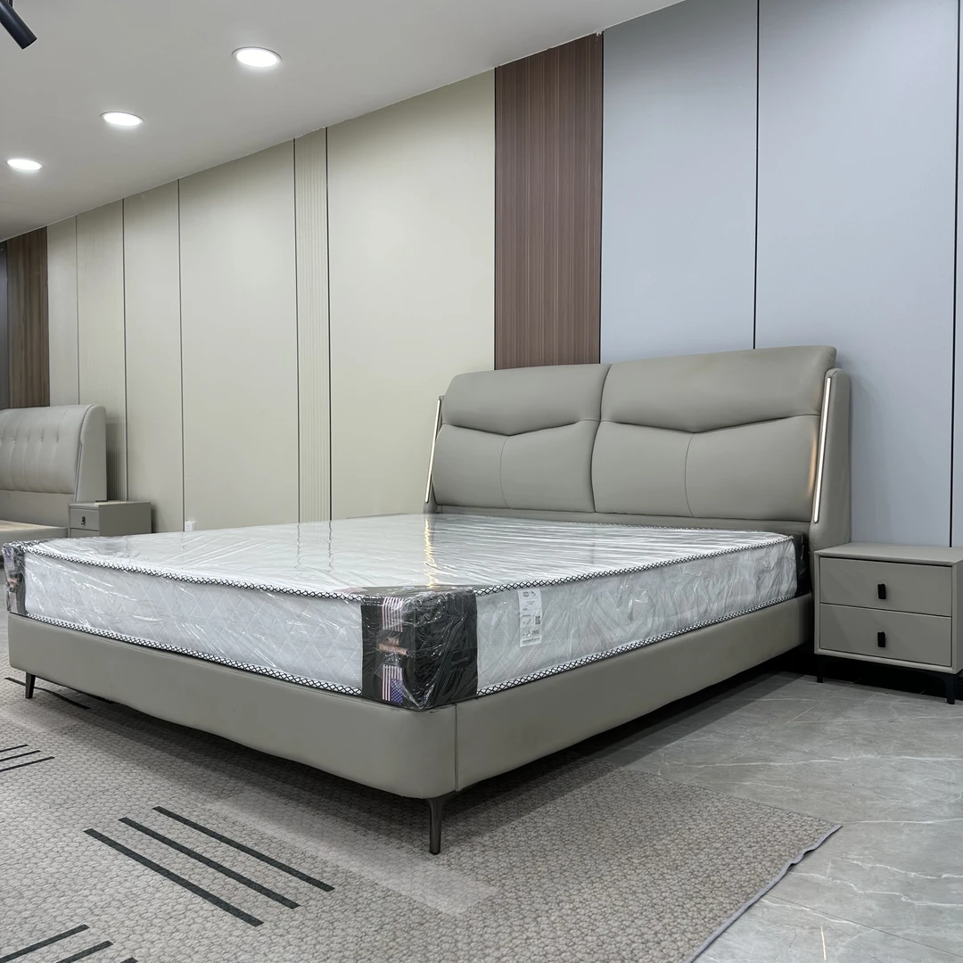 /W121轻奢简约现代主卧床室储物高箱皮艺床意式高端儿童床极简