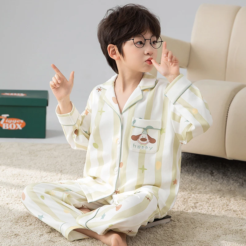 儿童睡衣春秋季卡通青少年纯棉吸汗长袖宝宝帅气中大童家居服套装