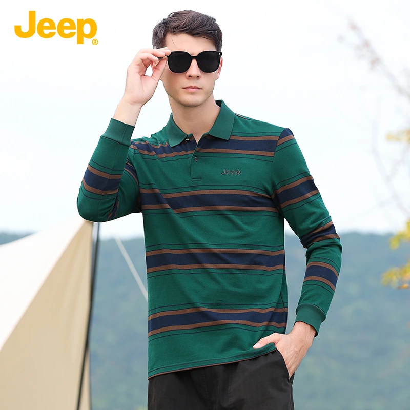 JEEP吉普长袖T恤男春秋新款休闲翻领POLO衫百搭打底衫男士上衣服