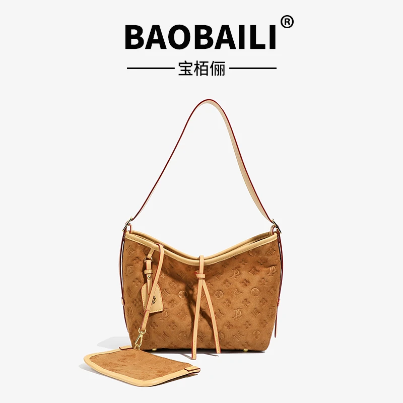 欧洲站轻奢压花购物袋女包2025秋冬新款磨毛潮款单肩腋下女士包包