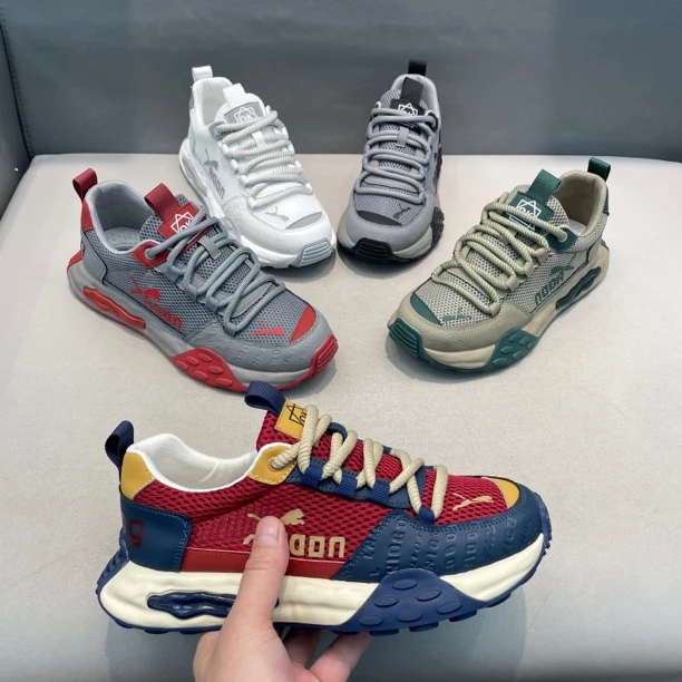 潮流百搭网面透气圆头中跟低帮拼色男士休闲运动鞋皮鞋码