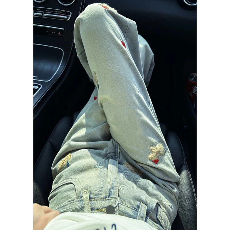 设计感小众休闲直筒牛仔裤女夏季爆款洋气网红炸街显瘦高腰阔腿裤