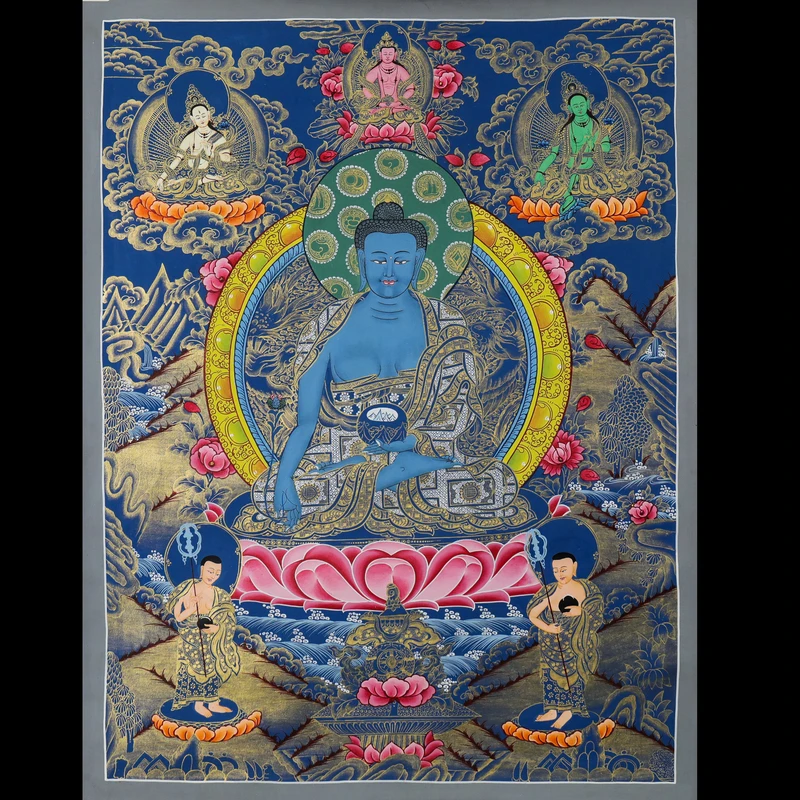 尼泊尔天然矿物质手绘--药师唐卡约45x60cm G12240218-20