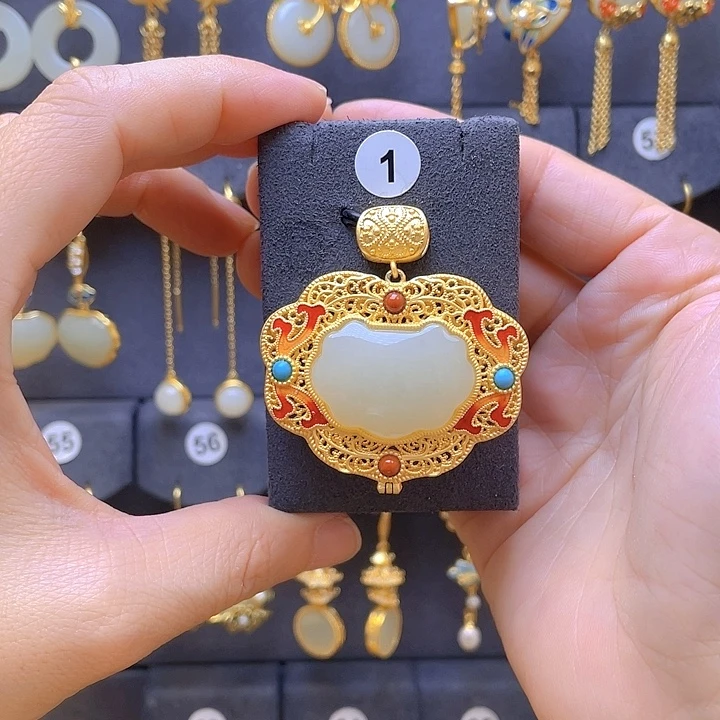 颈饰银S925镀金镶嵌和田玉