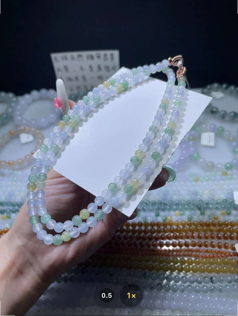 定制未镶嵌翡翠A货 卡5冰胶多宝珠链