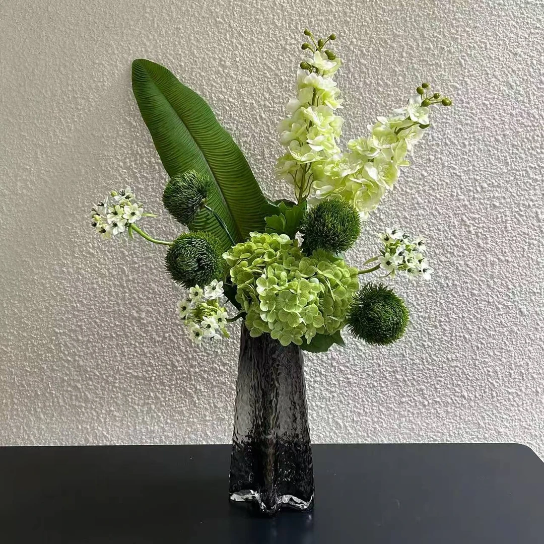 绿野仙踪 设计师手扎花束玻璃花瓶假花仿真花手感花材大空间摆件