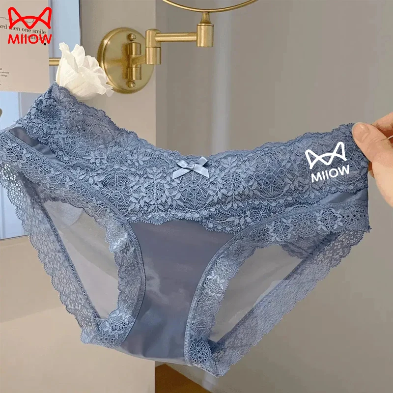 猫人蕾丝女士内裤女款2025新款网红爆款冰丝透气无痕收腹三角短裤