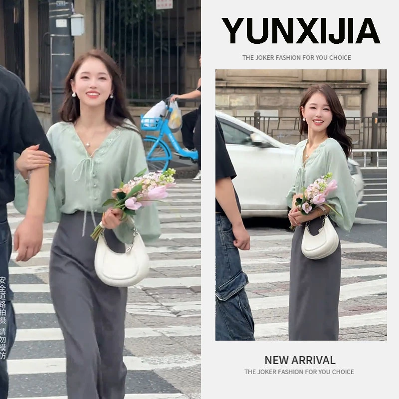2025早秋一整套新款时尚气质百搭宽松衬衫上衣半身裙两件套