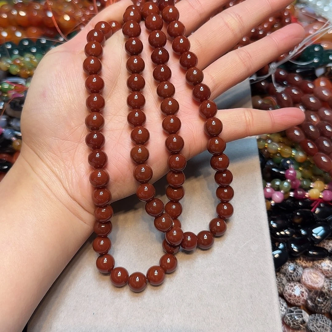 玛瑙/玉髓合金珠宝半成品10mm南红色红玛瑙一条