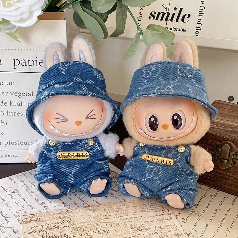 labubu牛仔套装一代二代17cm拉布布坐坐派对衣服坐坐派拉布布娃衣