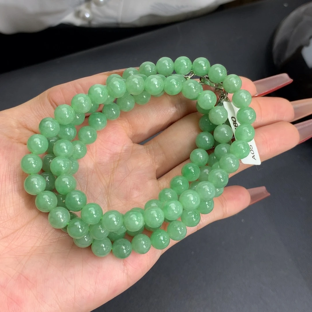 翡翠手链未镶嵌卡7胶润晴绿项链