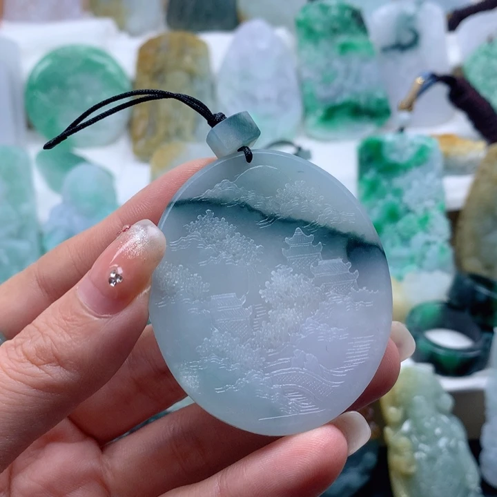 别****定制翡翠未镶嵌山水牌