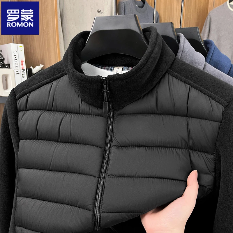 罗蒙秋冬季男士立领保暖棉服时尚舒适拼接百搭棉衣户外防寒棉袄男