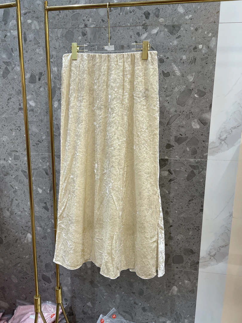 深圳南油女装新中式国风真丝丝绒半身裙女---259