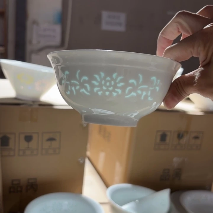 @***姐玉瓷景德镇陶瓷米饭碗十二个青色