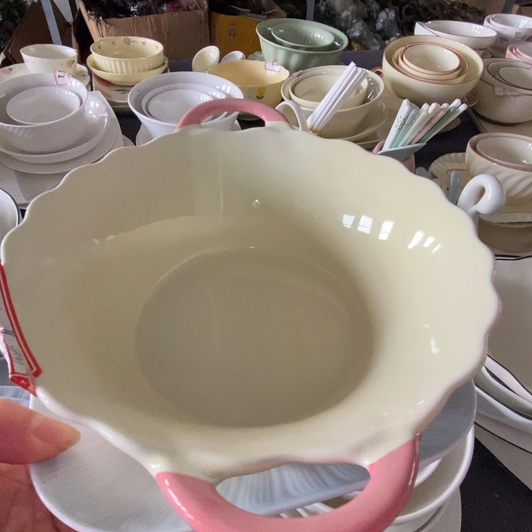 瓷两个渐变蓝八寸方盘，双耳汤碗