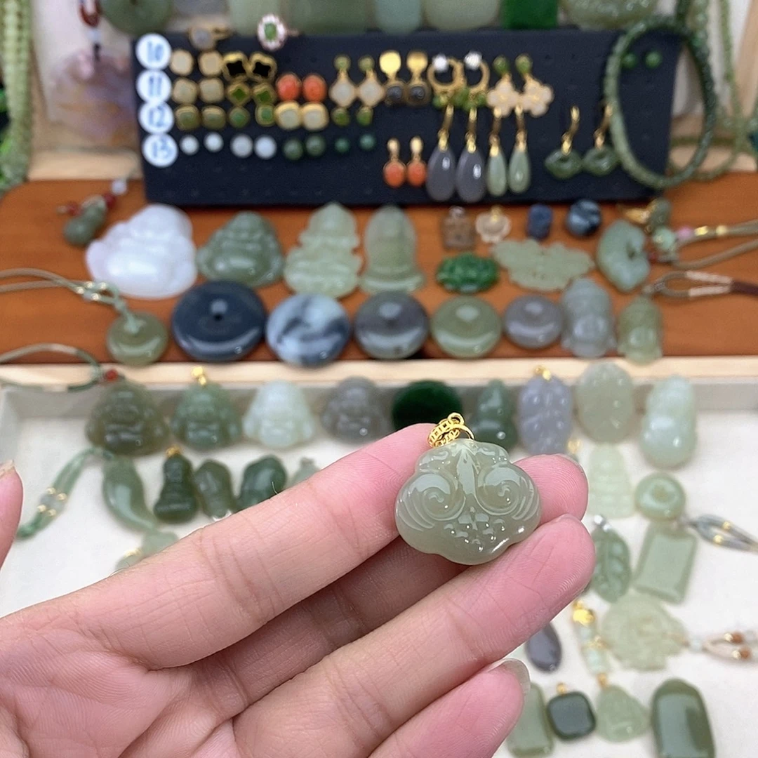 和田玉银S925镶嵌吊坠(不含链)