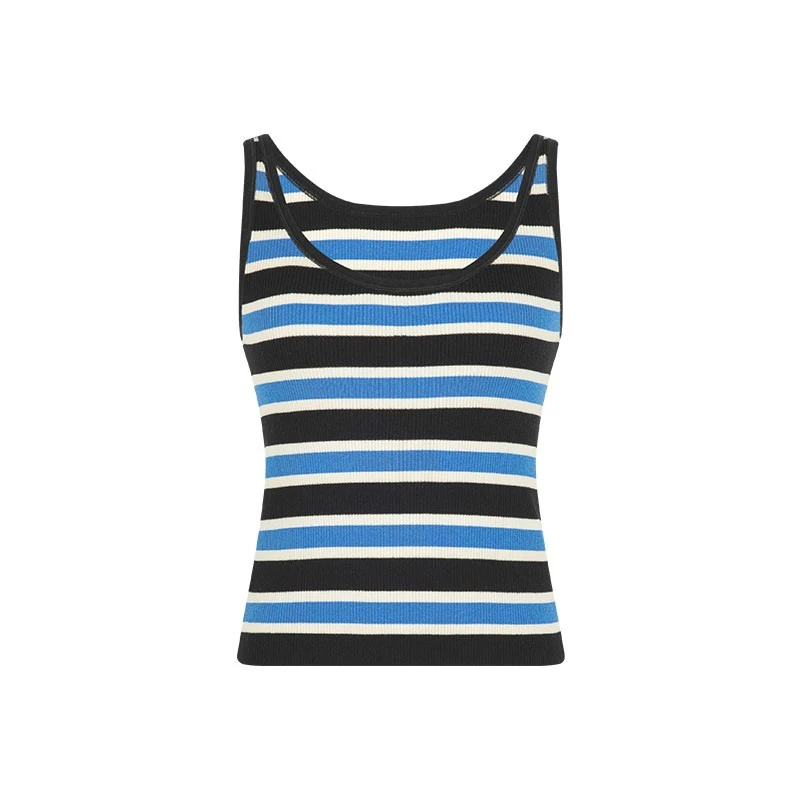 美洋MEIYANG 海岸线针织背心 U领弹力短款条纹吊带修身显瘦上衣U