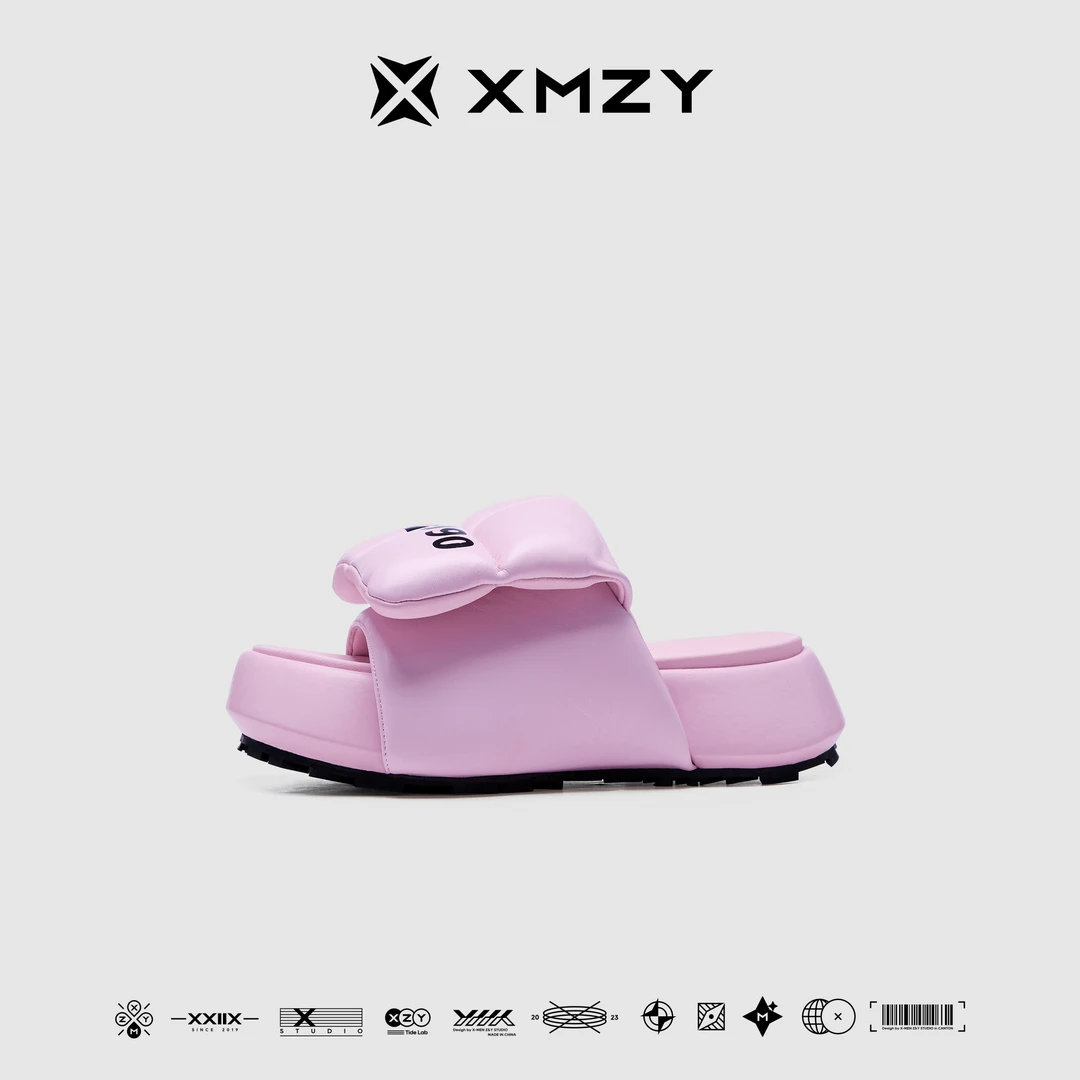 XMZY2025夏季新款原创字母印花设计面包厚底外穿凉拖时尚百搭女鞋