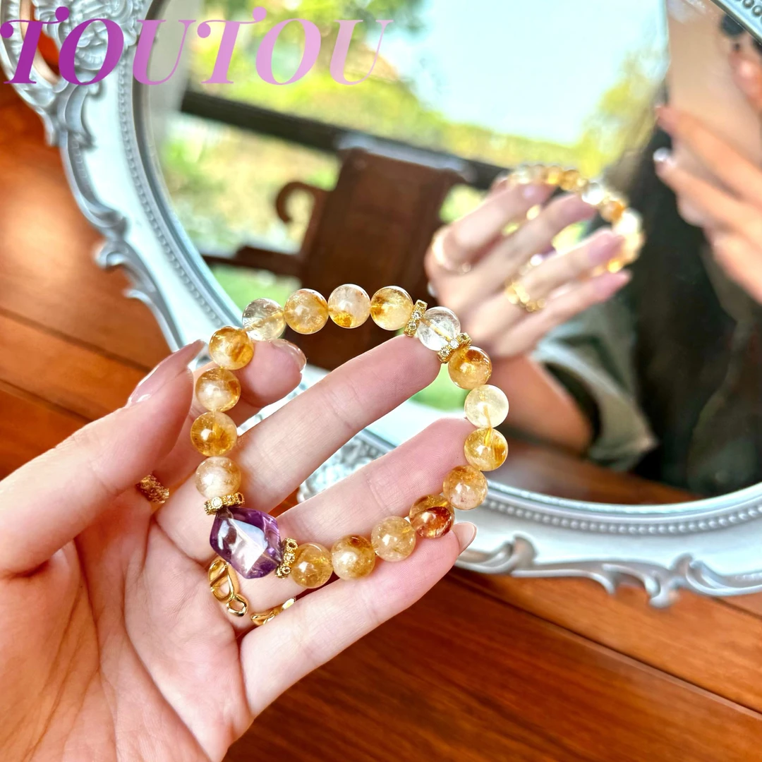 【TOUTOU】天然黄塔晶黄水晶小众精致紫水晶原石手串