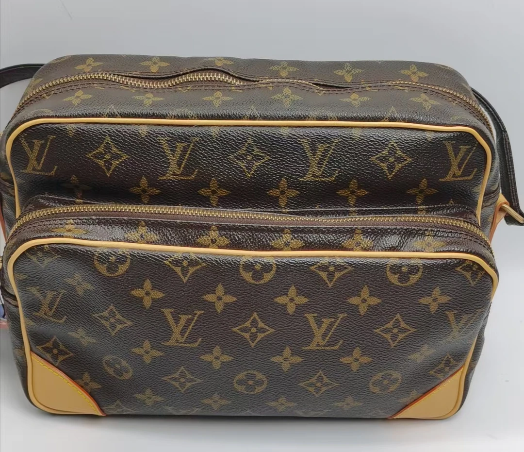 修复品LouisVuitton/ 路易威登 中古老花双层黄皮相机包