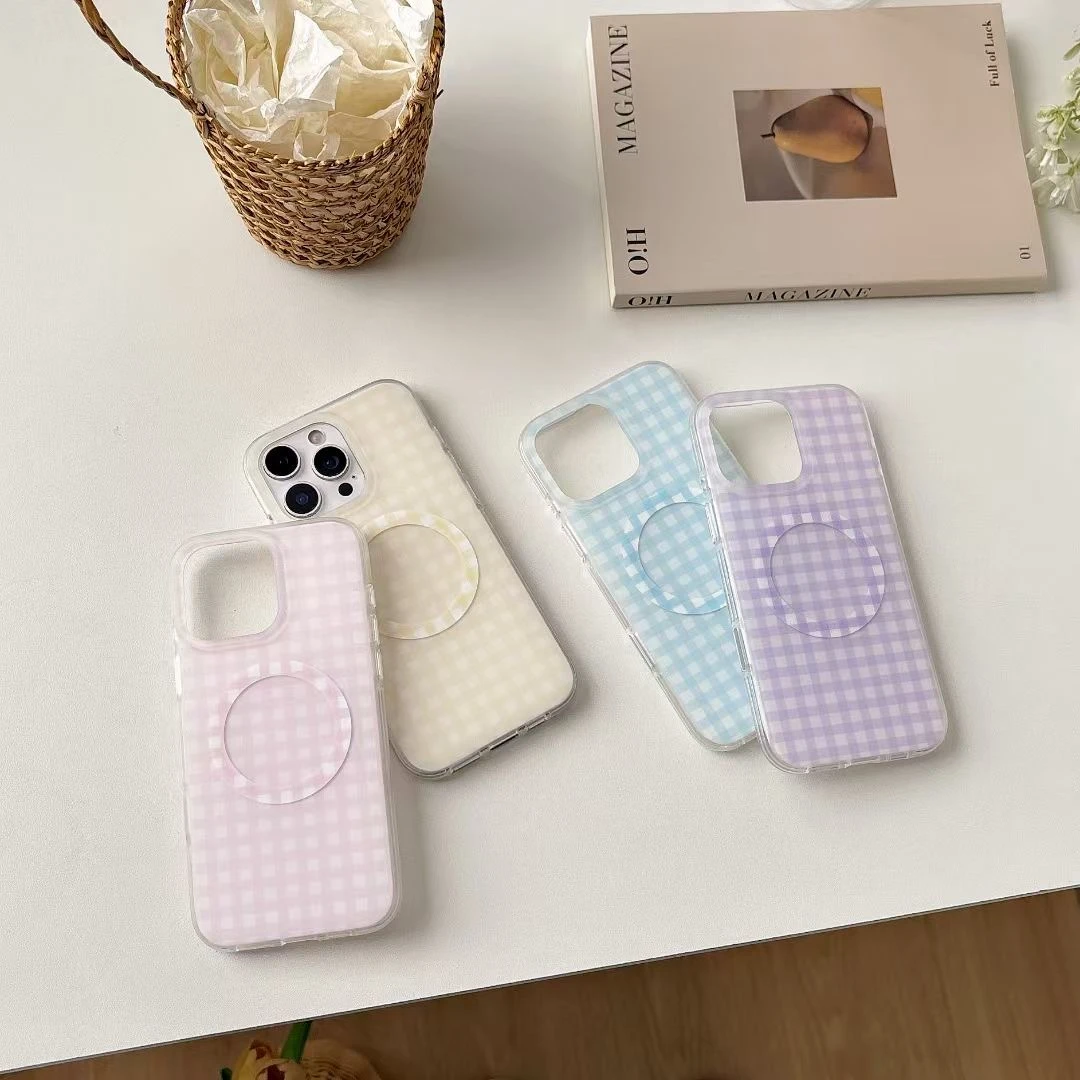 【夏日格纹磁吸壳】超薄感应按键苹果16Promax手机壳iPhone15 14