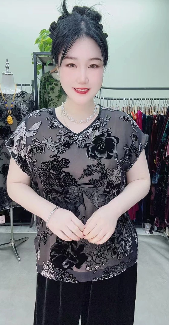 中老百年桑蚕丝烧花背心基础款时尚气质遮肉时尚妈妈装