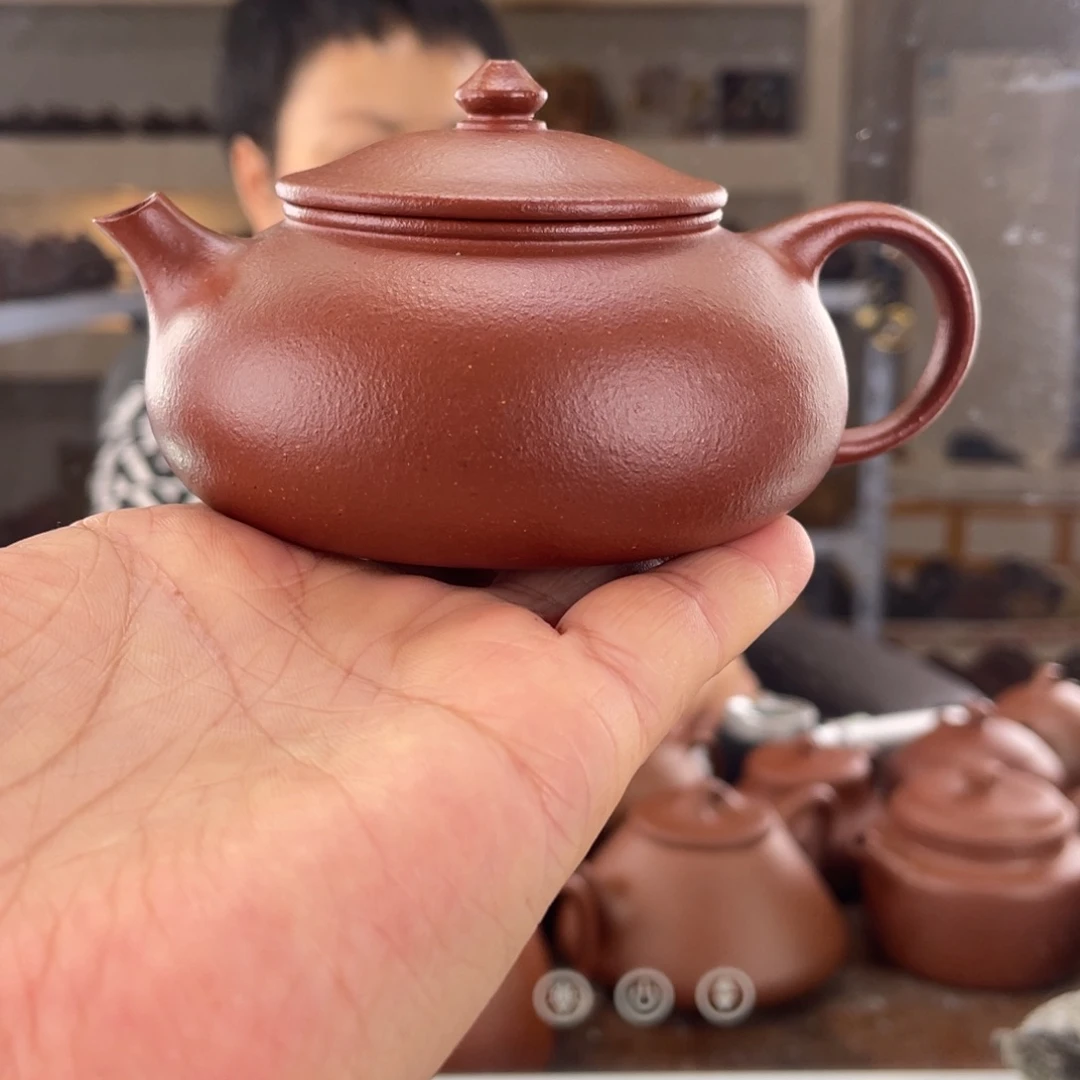 茶壶紫砂挑纯手磨料红降坡寒江150cc