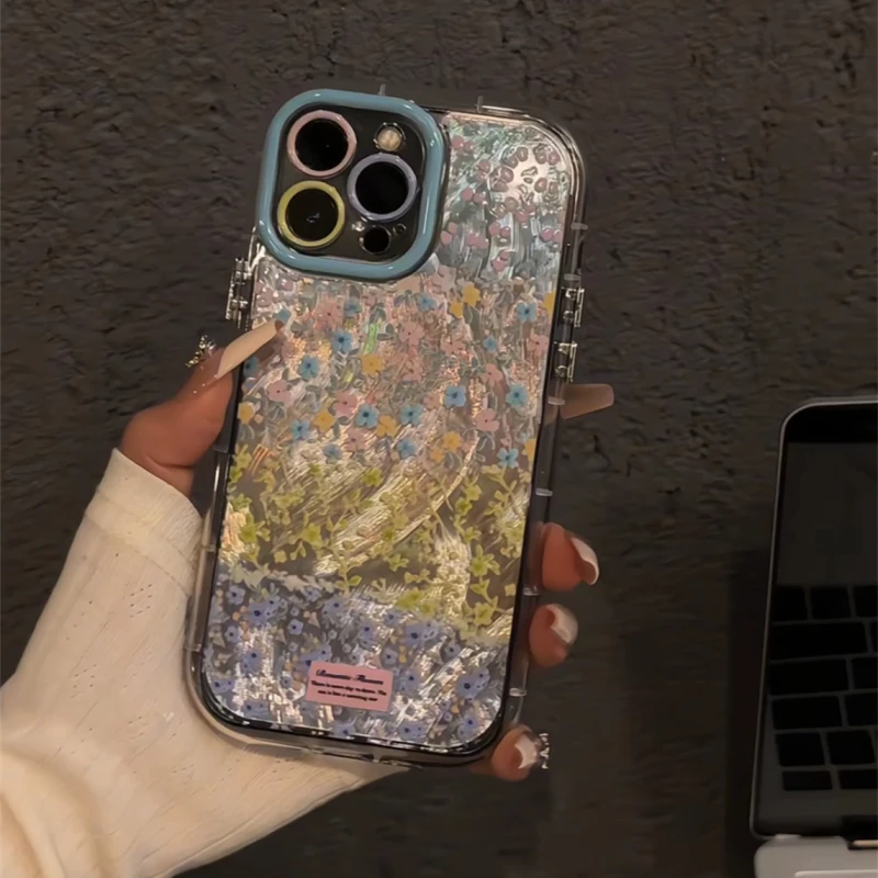 适用苹果16羽纱奶油手机壳iPhone15碎花格子华为mate70新款小米15