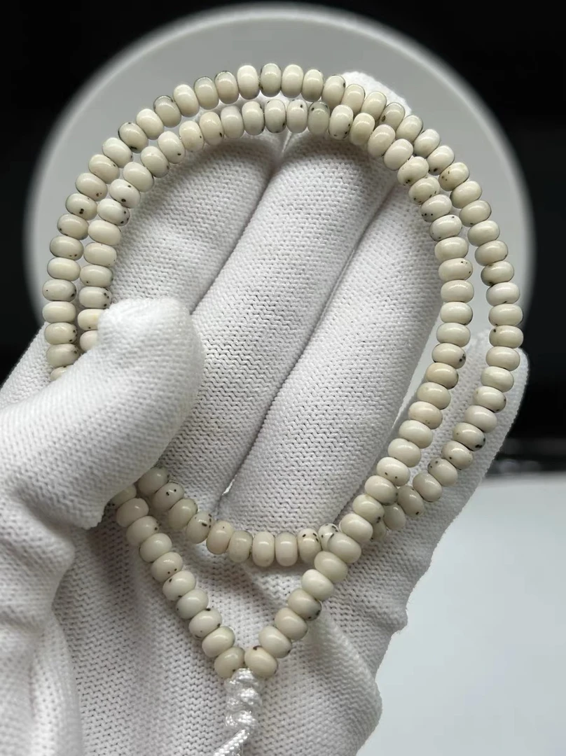 收藏级石玉料同枝果糯冰3X5河豚半壁留白散星海南星月菩提108佛珠