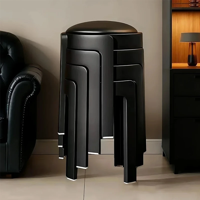 轻奢高级感备用软包餐凳备用加厚塑料凳子家用结实耐用可叠放圆凳