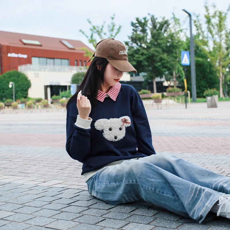 芙希鹿套头修身型短款长款女薄款卫衣秋冬翻领针织宽松百搭长袖