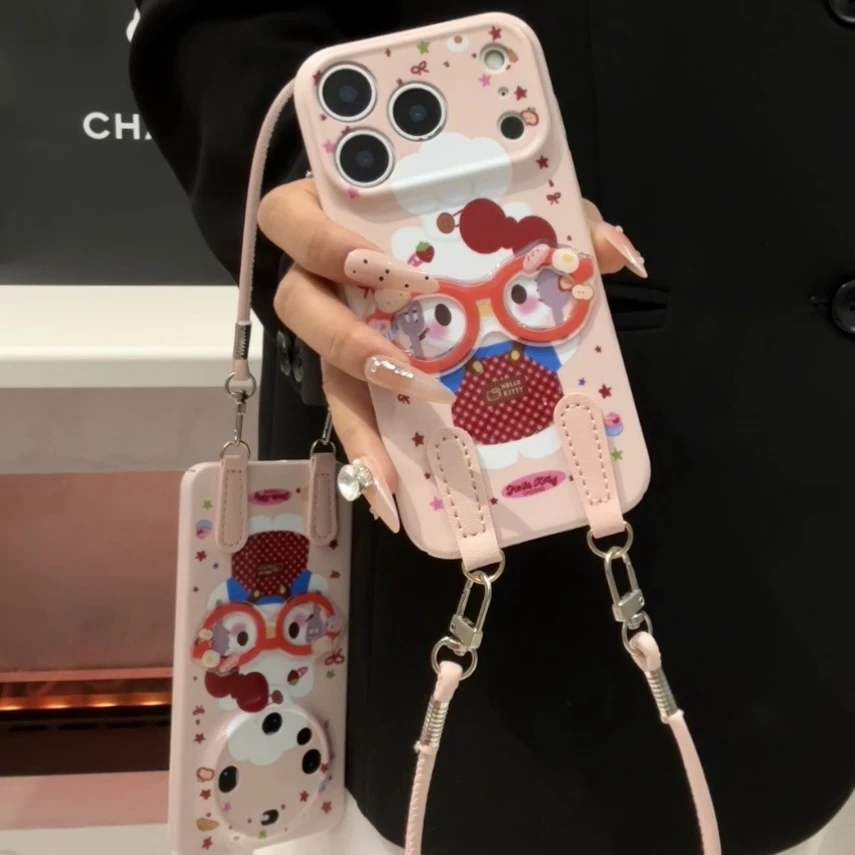 奥菲顿红框眼镜KT挂绳适用苹果17/16菲林手机壳华为vivoppo小米15