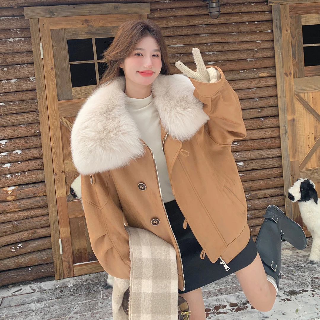 大毛领皮毛一体羽绒服女冬季2025新款韩版设计感小个子减龄短上衣