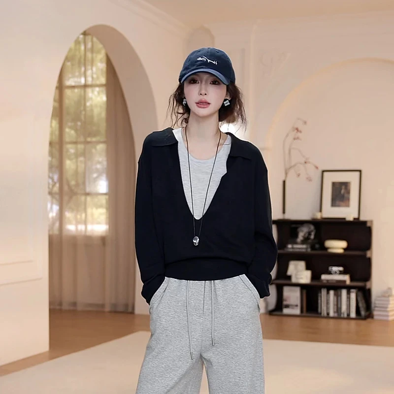 【YANYAN】早秋百搭V领假两件毛织长袖YY-6848