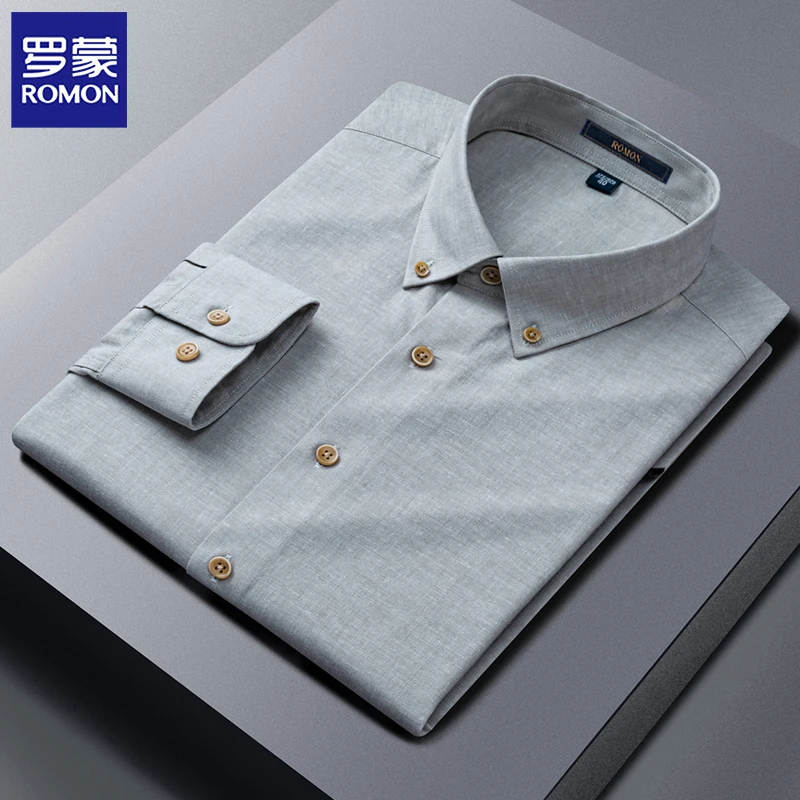 罗蒙正品衬衫男轻奢修身韩版商务休闲长袖衬衣春秋新款高级感男装