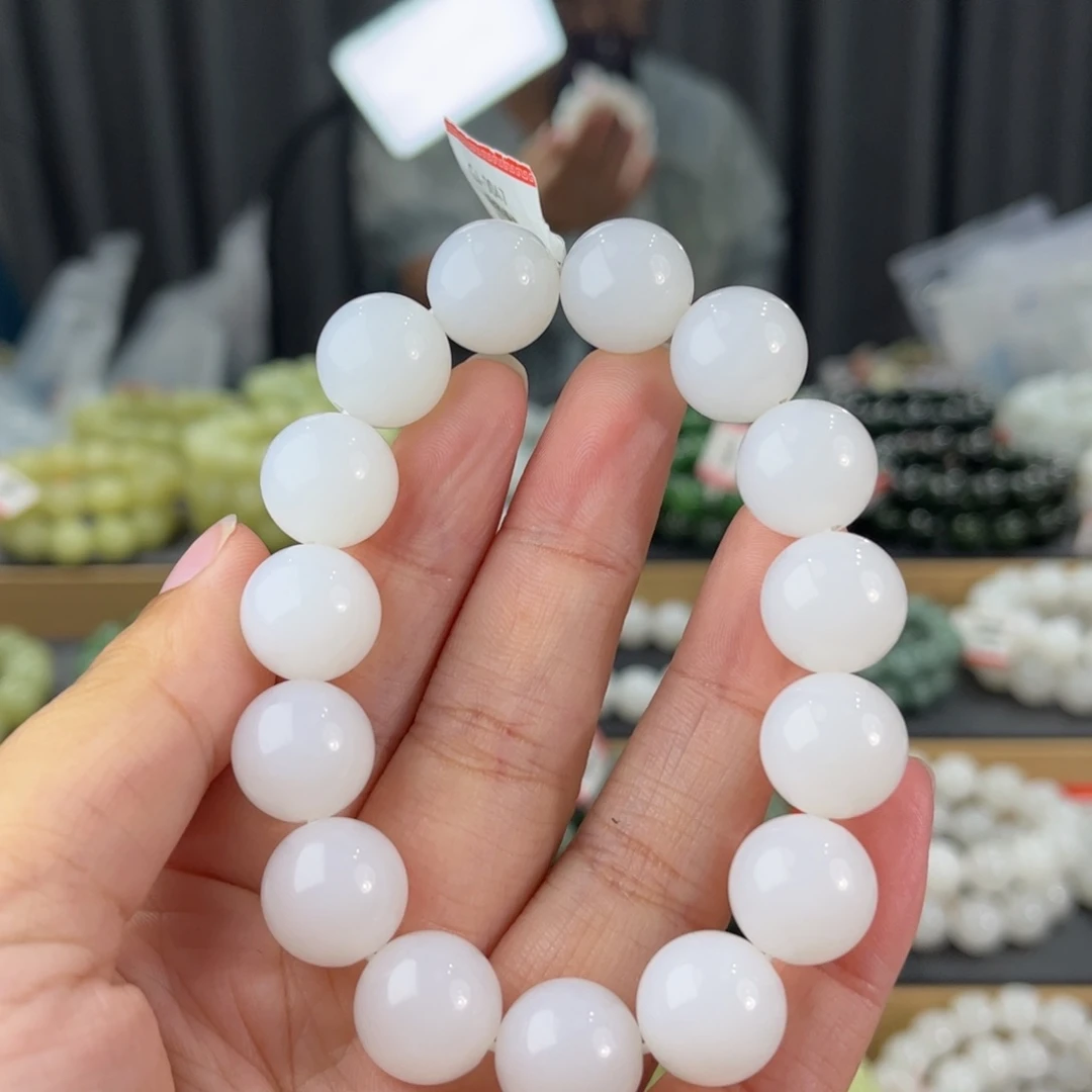 手链未镶嵌和田玉新疆且末金山白玉卡14圆珠