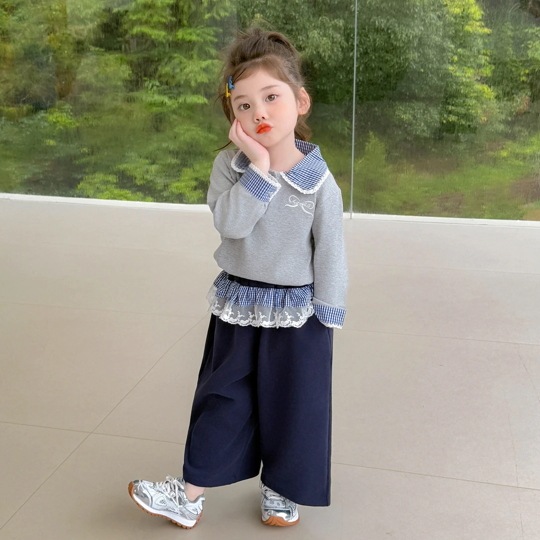 女童秋季套装2025新款婴儿甜美蝴蝶结韩版卫衣两件套洋气女宝宝