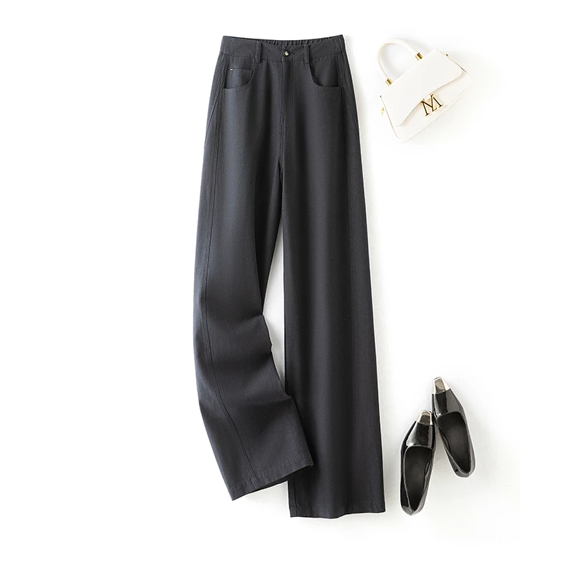 莱赛尔天丝棉米白色窄版阔腿裤女2025春季新款高腰直筒休闲拖地裤