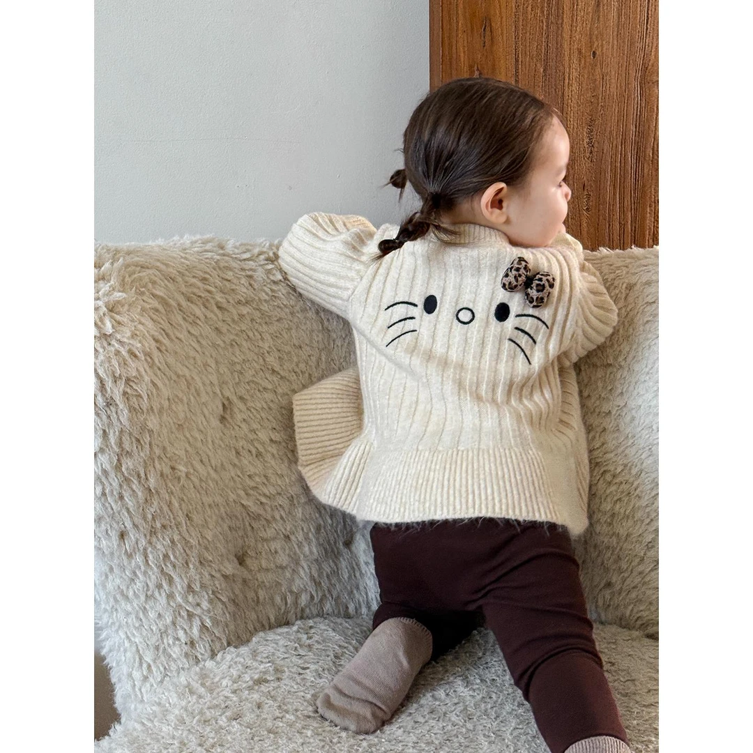 范哲萨女童毛衣外套秋季2025新款韩版中小童洋气针织开衫上衣女宝