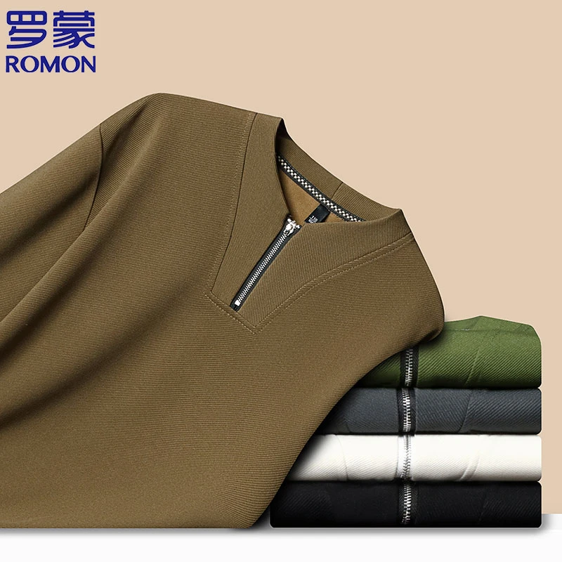 Romon/罗蒙男士立领纯色半拉链卫衣2025春季新款打底衫宽松休闲