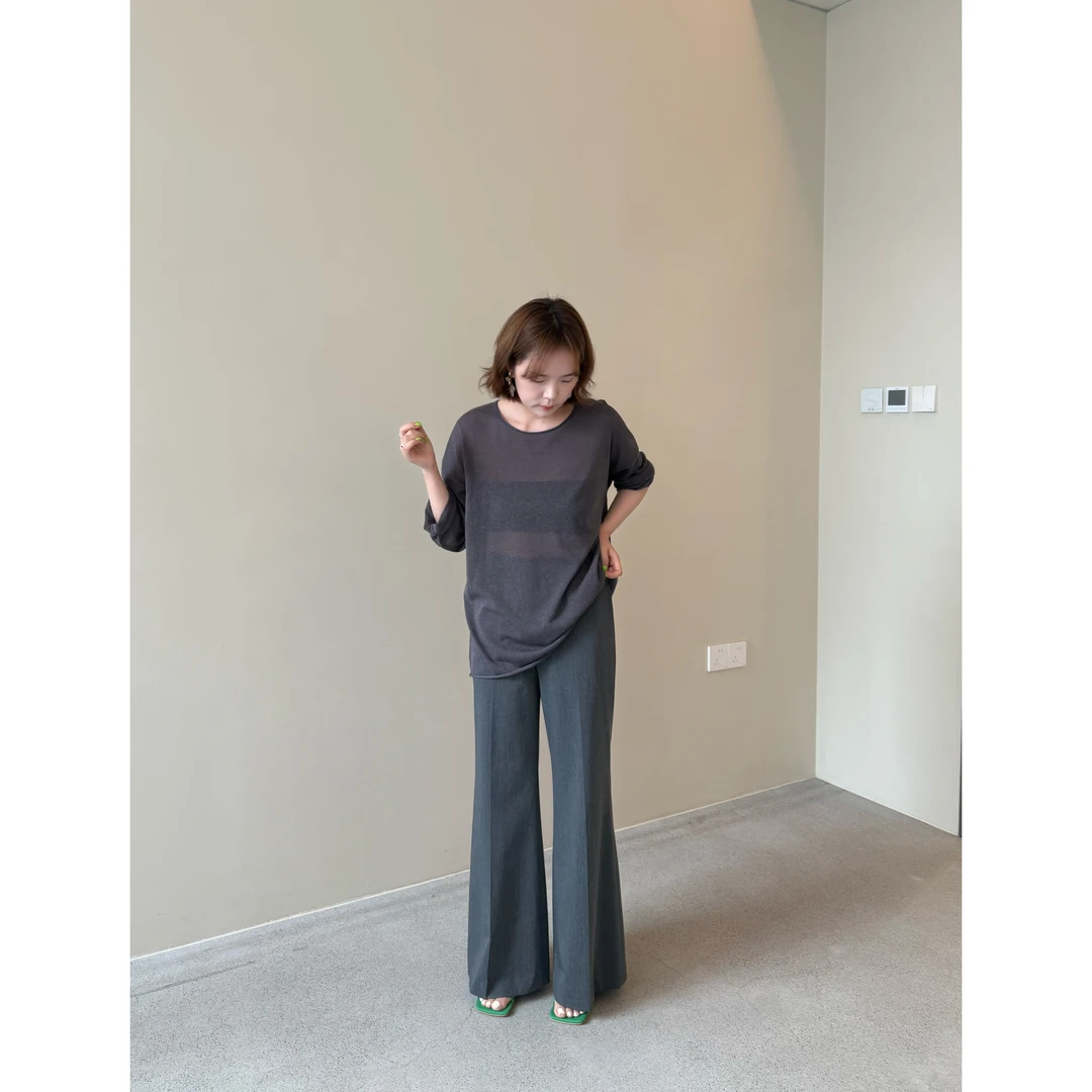 【NO退NO换】889#【肉眼可见纸片人】“抹茶本茶”自留私服显瘦微喇西裤