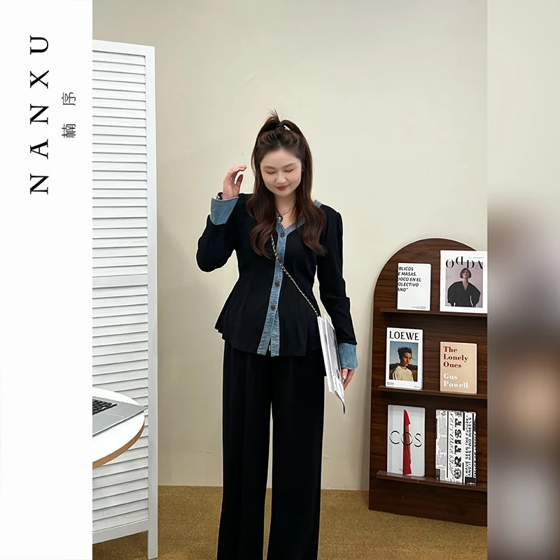 楠序微胖女装 洋气衣服女胖mm时尚显瘦初秋穿搭套装女秋款YZ35224