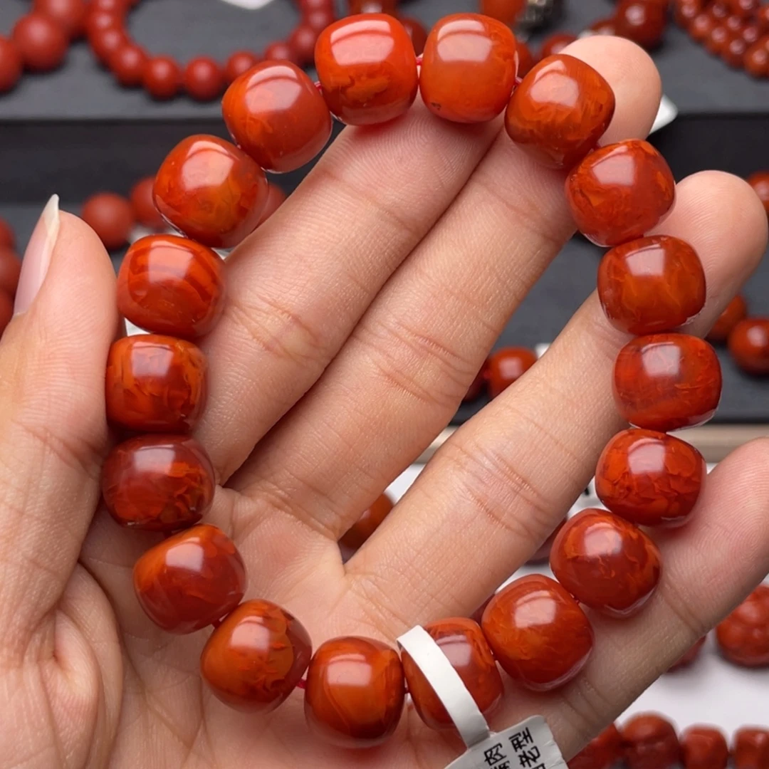 南红玛瑙未镶嵌手串H12.8mm顶品收藏满肉妖孽牛血火焰老型手串