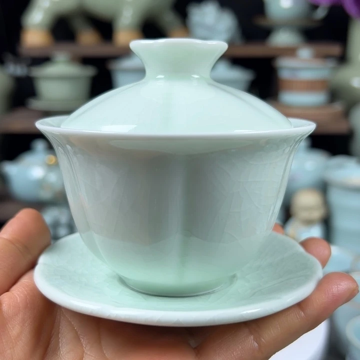 陶瓷不**心微多力·瓷空间/玉青花瓣盖碗