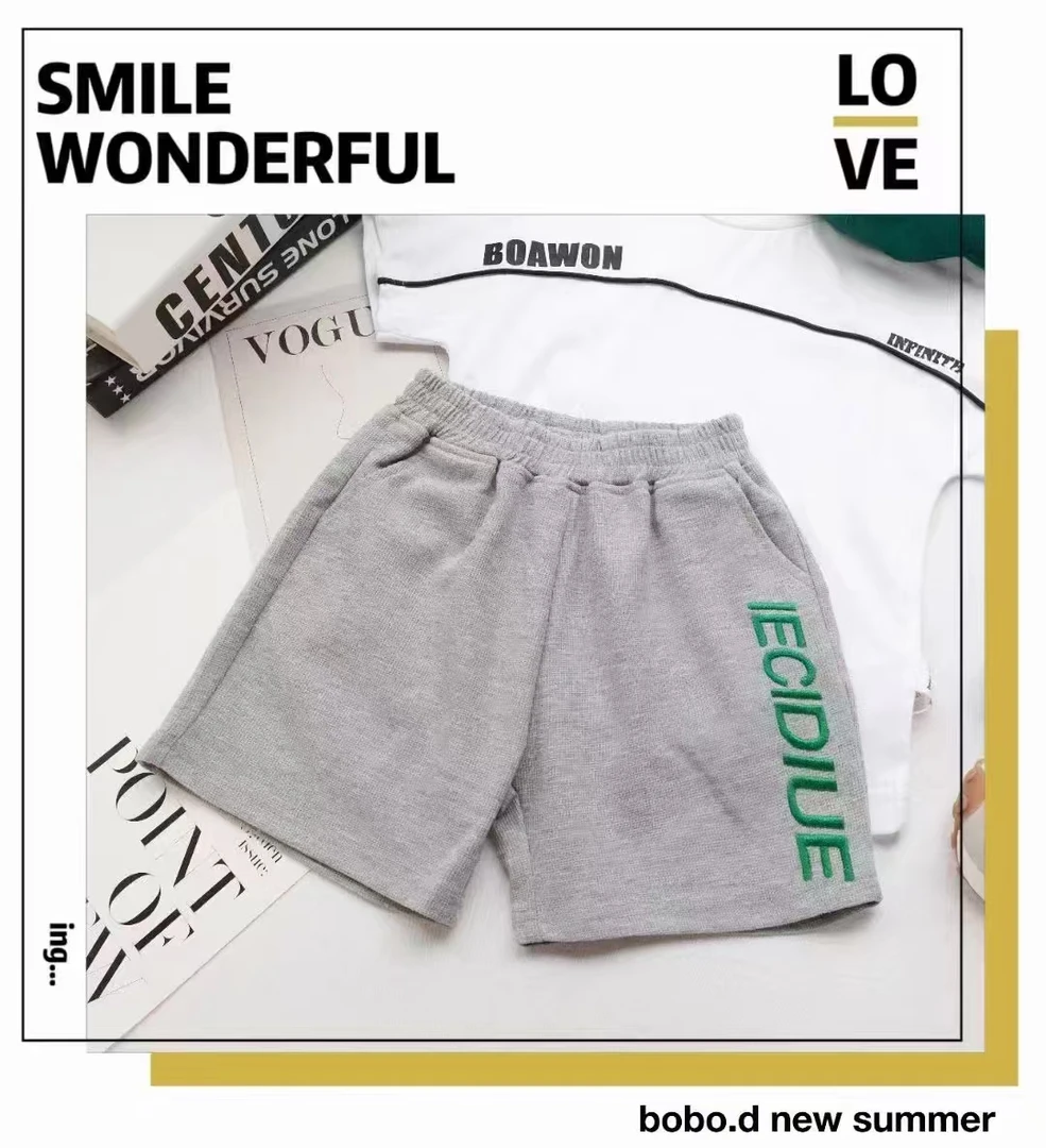 波波龙夏季男童短裤休闲裤中童刺绣短裤运动男童裤子中童短裤男童