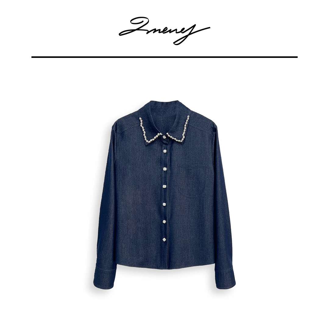 LMENY【清】西西里岛～重工领面链条羊毛天丝仿牛仔衬衫24CC025
