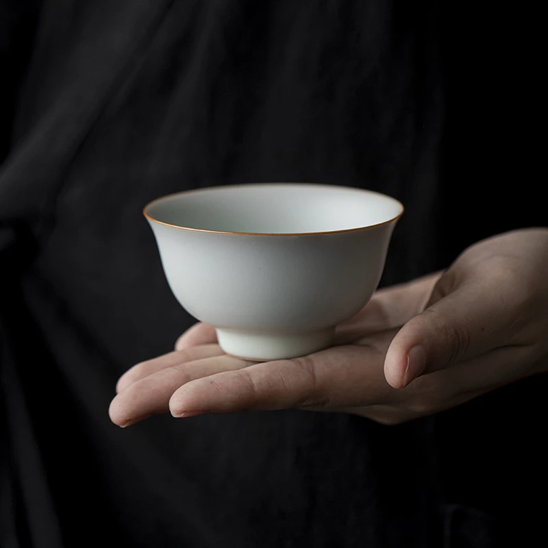 汝窑压手杯100ml家用陶瓷品茗杯单杯功夫茶具原矿可养开片汝瓷