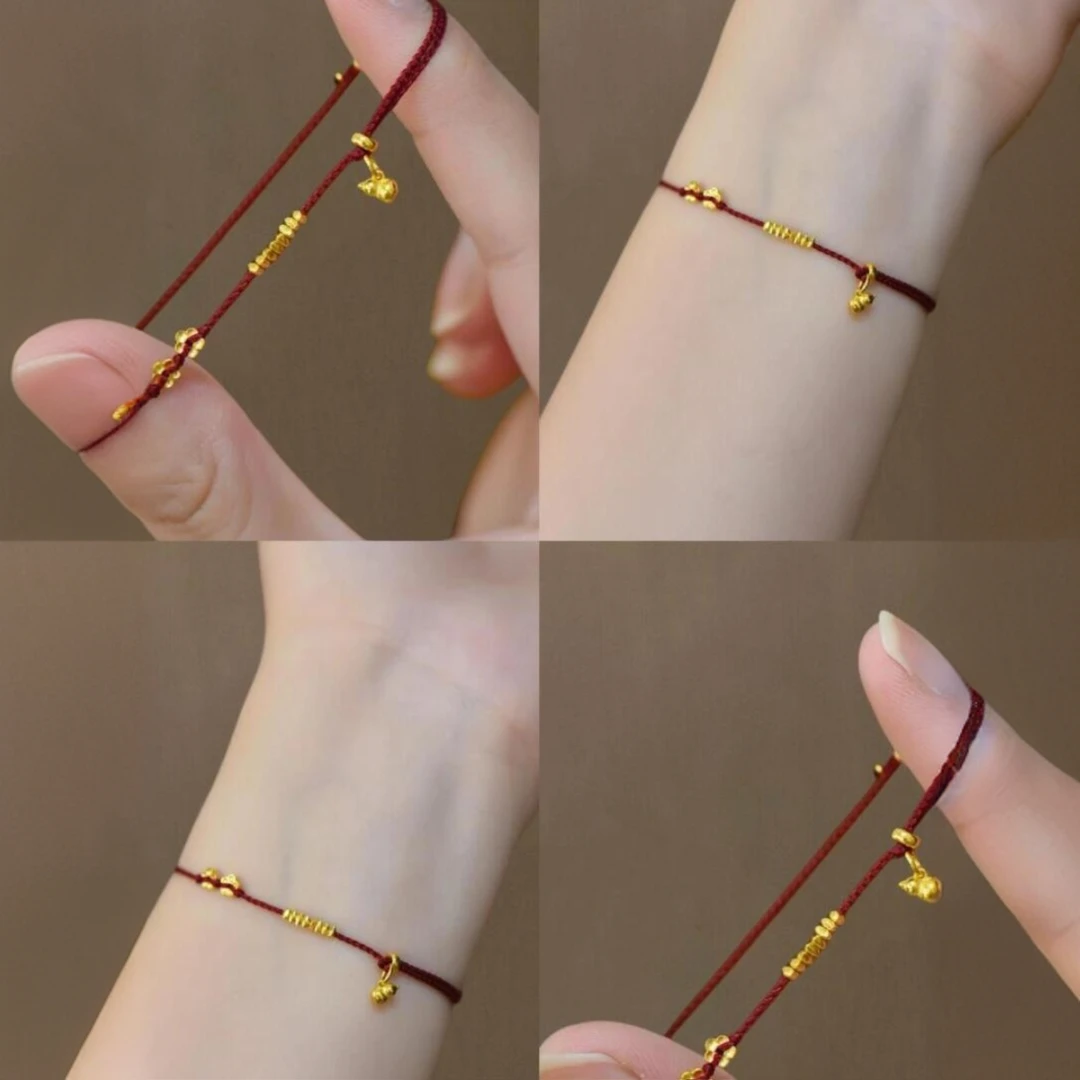 铜合金手链 「八方来财」古法葫芦编绳红绳有钱花编织回纹手绳简约