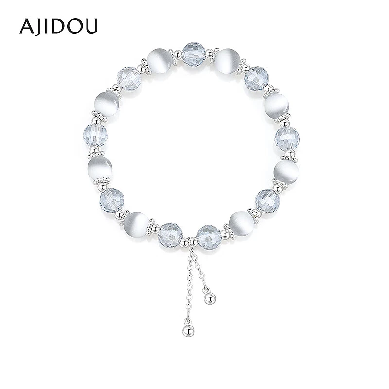 非金属仿水晶手链 AJIDOU阿吉豆手链女款碧蓝合成猫眼石手串串珠